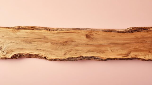 This setting features a rustic wooden table with a smooth surface, highlighting its natural grain and texture against a soft pastel pink backdrop, creating a warm and inviting atmosphere