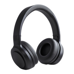 A pair of over-ear wireless headphones in matte black isolated on transparent background