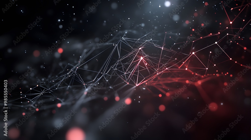 Aufkleber A dark, abstract space is punctuated by bright nodes and geometric lines representing AI systems, with soft light emanating a sense of quiet thankfulness.