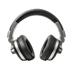 A pair of over-ear wireless headphones in matte black isolated on transparent background