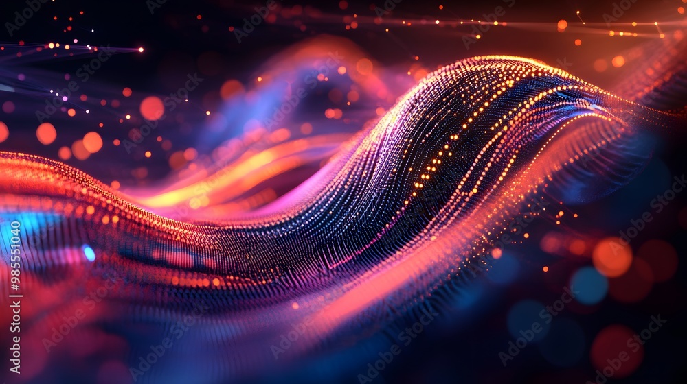 Aufkleber A dynamic abstract AI figure composed of flowing lines and vibrant circuits pulses with energy, yet the smooth transitions and soft light create a calm, chill atmosphere.