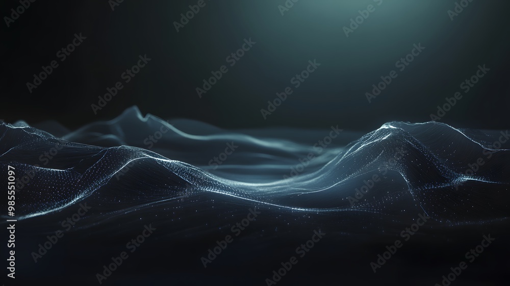 Aufkleber A dark, minimalist digital landscape with floating abstract shapes that pulse with light, symbolizing the deep gratitude for AI advancements, creating a harmonious connection between technology and