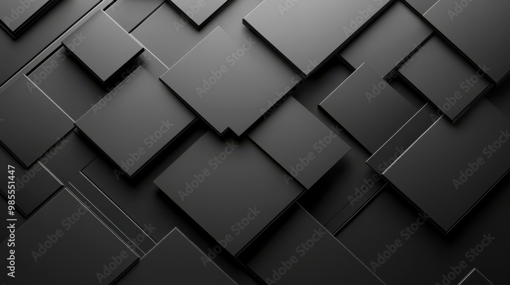Poster a striking black art design with geometric patterns in matte black and glossy accents, creating a sl