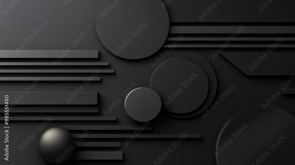 Poster a striking black art design with geometric patterns in matte black and glossy accents, creating a sl