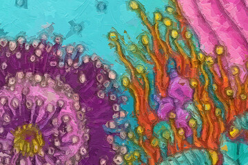 Oil paintings and various flowers, marine creatures, cats, dogs, chrysanthemums, lotus leaves, and...