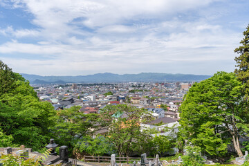 飯盛山から見える会津若松市の風景