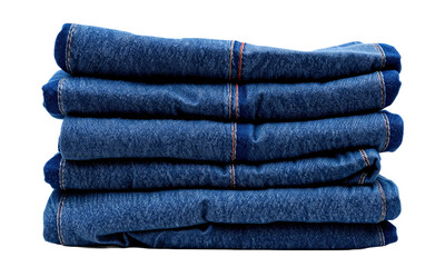 stack of folded blue jeans isolated on transparent background