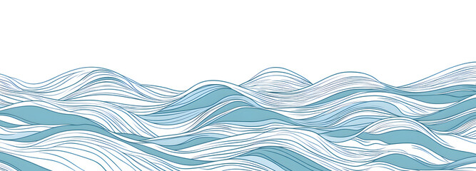Blue line art ocean waves pattern, a simple vector illustration with a white background