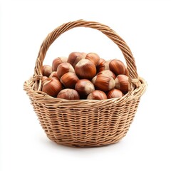 Basket of chestnuts isolated on a white background.