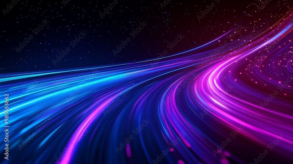 Aufkleber vibrant lines of neon blue and purple light twist and flow across a dark expanse, forming an abstrac