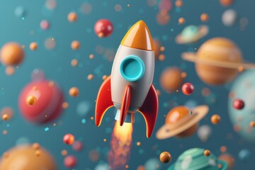 Space Launch Icon, a dynamic representation of a ship ascending through the cosmos, symbolizing innovative business ventures and product launches in a cosmic landscape.