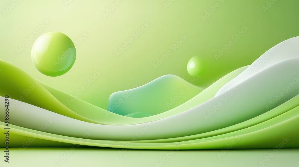 Poster abstract green 3d background with a combination of geometric shapes and smooth gradients, offering a