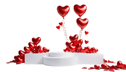 balloons display empty presentation stage lium shaped art floating podium product valentine ai generate s background white scene olated red 3d decorations illustration february 14 surprise present