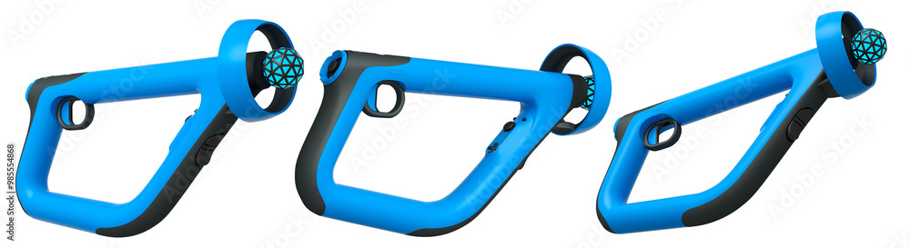 Poster virtual reality controllers for online and cloud gaming showcase modern ergonomics isolated on white