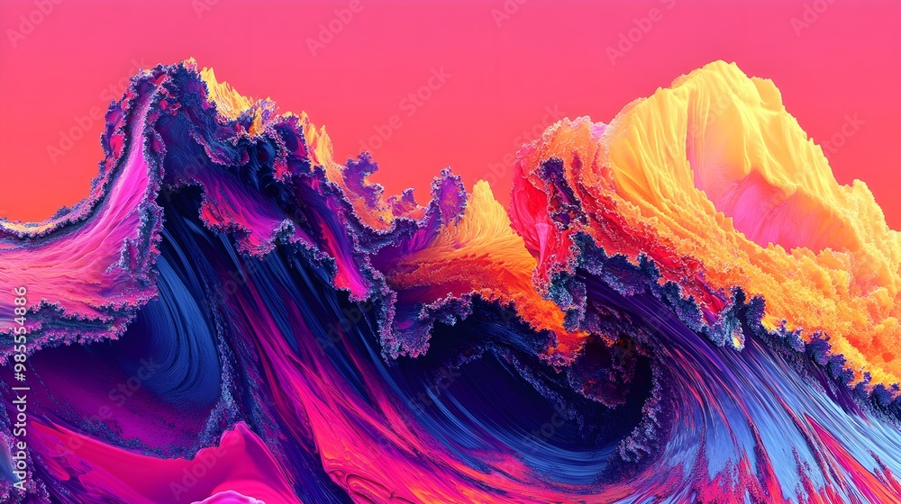Poster colorful abstract wave patterns on vibrant background