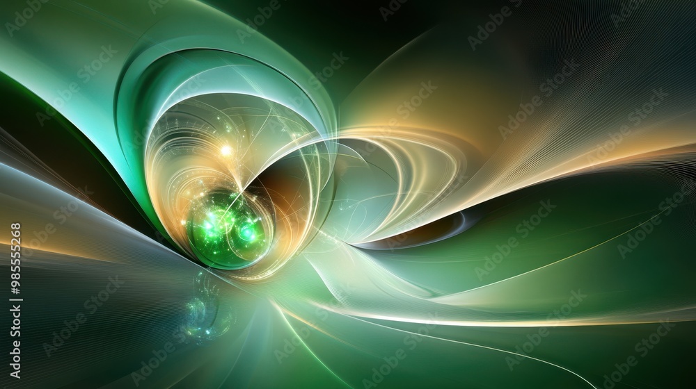 Poster abstract green fractal backdrop with swirling patterns and vibrant colors, creating a visually strik