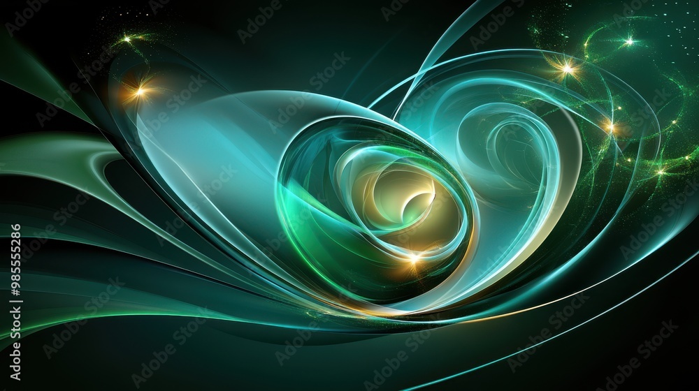 Poster abstract green fractal backdrop with swirling patterns and vibrant colors, creating a visually strik