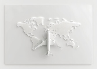 plane flying over the map with different countries on white background, flat lay. Web banner with copyspace