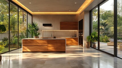 Modern Kitchen with Garden View