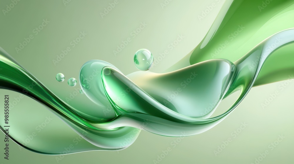 Poster abstract green liquid texture with smooth gradients and flowing shapes, providing a sleek and captiv