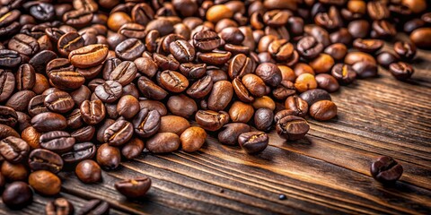 Fototapeta premium Close up photo of a variety of coffee beans on a rustic wooden table