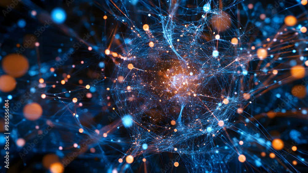 Poster abstract realms of digital data, visualized as a fractal pattern of light and motion against a cosmi