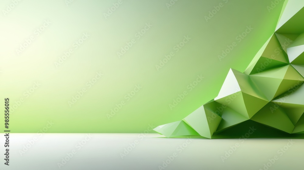 Poster abstract green low poly backdrop with a faceted texture and modern color palette, offering a dynamic
