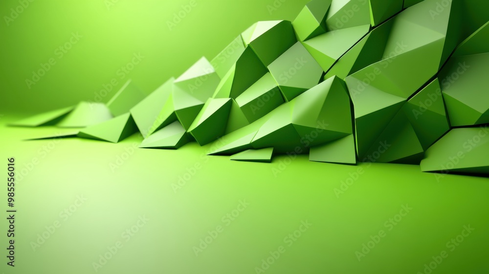 Poster abstract green low poly backdrop with a faceted texture and modern color palette, offering a dynamic