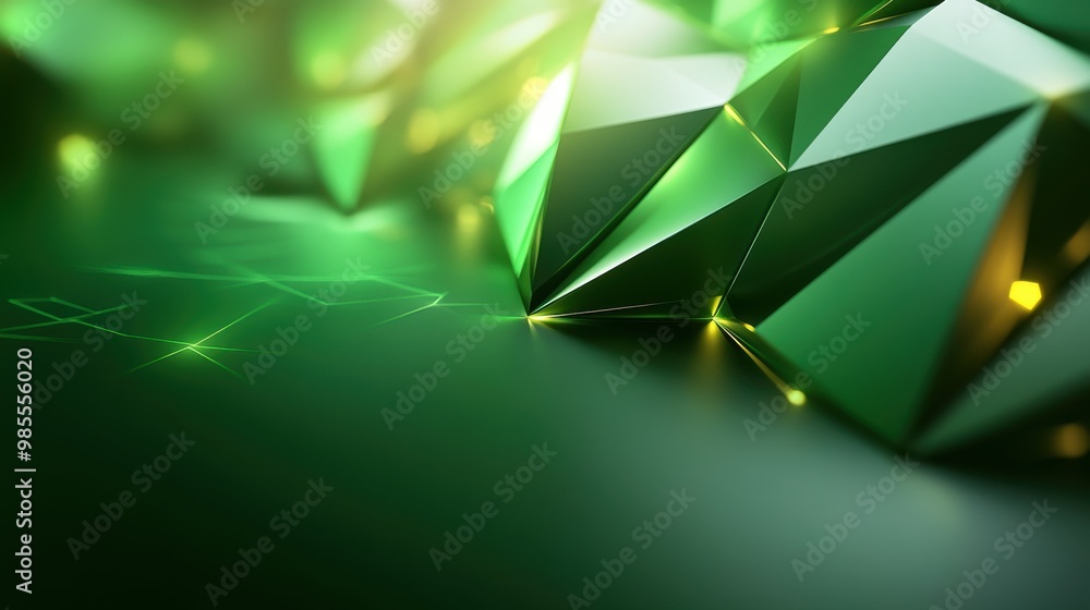 Poster abstract green low poly backdrop with a faceted texture and modern color palette, offering a dynamic