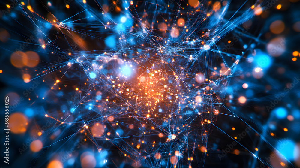 Poster abstract realms of digital data, visualized as a fractal pattern of light and motion against a cosmi