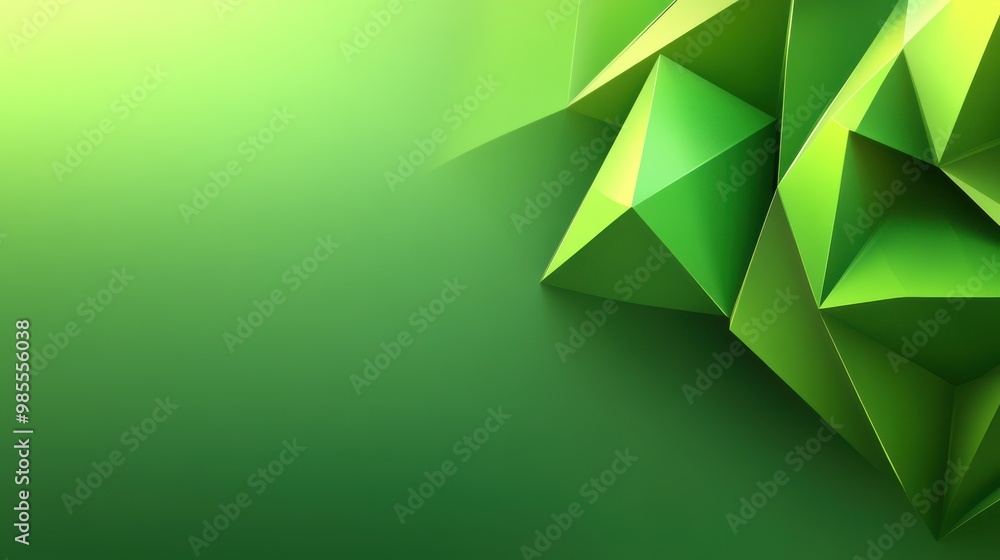 Poster abstract green low poly background with sharp geometric shapes and smooth gradients, ideal for a mod