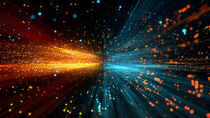 Obraz premium Abstract realms of digital data, visualized as a fractal pattern of light and motion against a cosmic backdrop, showcasing the intricate interplay of technology and science