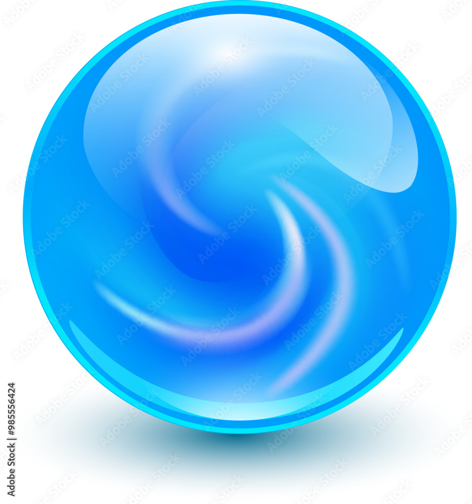 Poster glass ball with abstract spiral shape inside, shiny sphere with interesting marble pattern, 3d illus