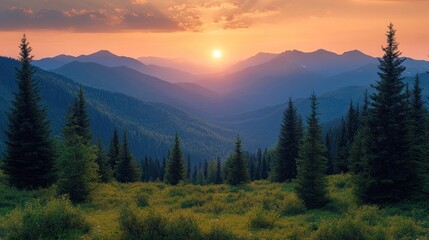 Fototapeta premium Sunset Over Mountain Ranges
