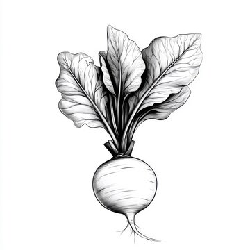recommend clip art: Continuous line art drawing of daikon radish, isolated on a white background.