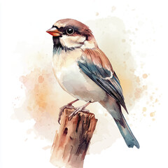 Sparrow watercolor clipart illustration isolated