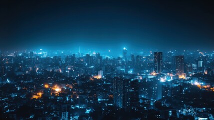 Fototapeta premium A city at night with the lights on