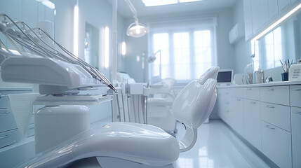 An office with a clean, white environment and dental care provided by a dentist. Generative AI.