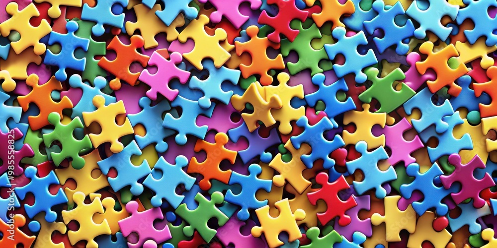 Poster an abstract image of puzzle pieces coming together in a seamless design
