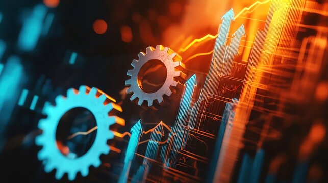 Conceptual illustration depicting gears and upward arrows