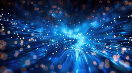 Radiating fiber optics, blue light, black tech style. Generative AI.