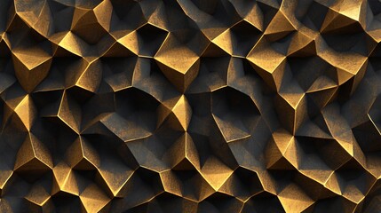 An abstract geometric background features an intricate geometric tessellation in gold and black, showcasing repeating patterns