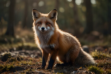 Fototapeta premium Smiling Fox: A cute, bushy-tailed fox with a bright smile and sparkling eyes