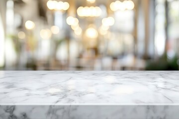 Empty marble counter, copy space with blurred background with generative ai