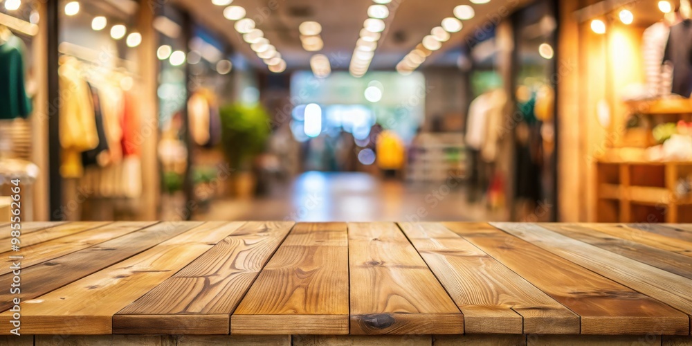 Poster empty wooden table for displaying products with perspective wooden planks