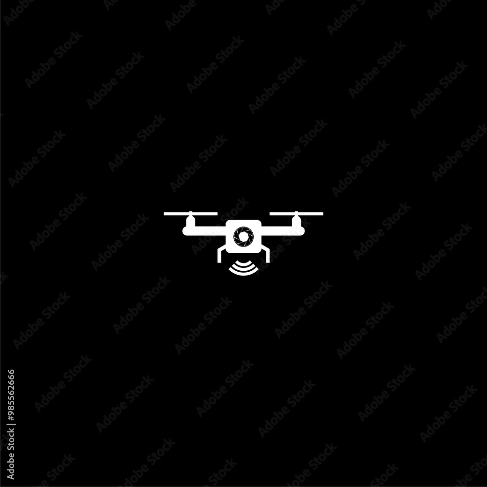 Poster drone with camera icon isolated on dark background