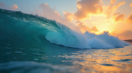 Naklejka premium Epic Waves: Stunning Ocean Wave Photography Capturing the Power and Beauty of the Sea at Sunset