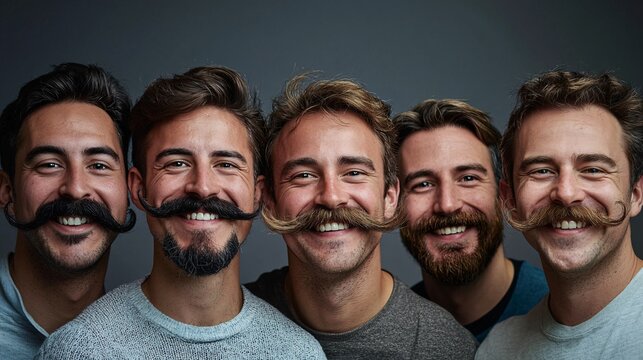 Movember mustaches creatively highlight men's health awareness through diverse styles and expressions in a captivating high-quality image.