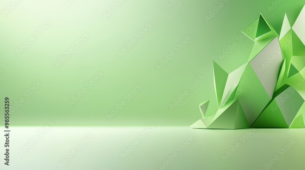 Poster clean green low poly background with a smooth gradient and geometric shapes, offering a modern and s