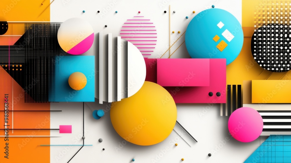Poster clip art of simple geometric shapes and patterns in bold, bright colors, perfect for modern design p